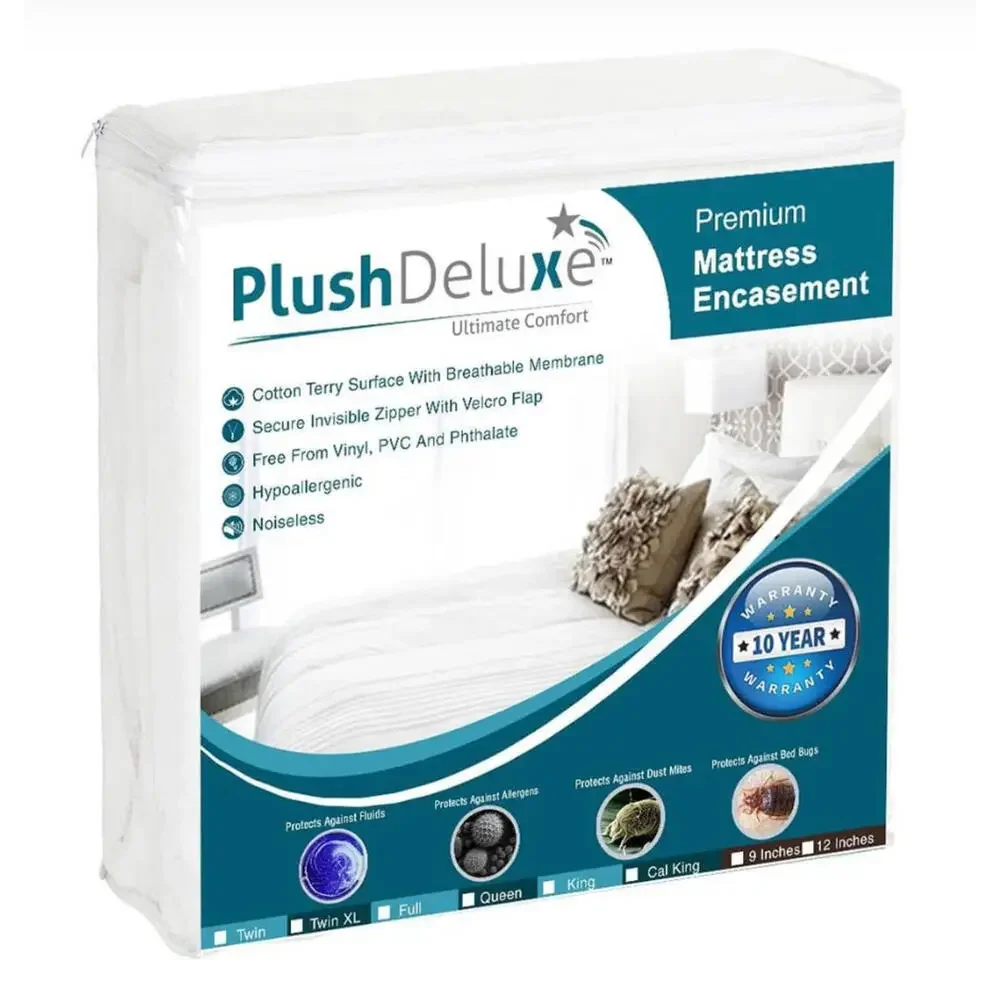 Plush Deluxe Cotton Terry Zippered Mattress Encasement - Queen 9-12